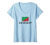 Women's Eco-Socialist Flag Environmental Protest Vintage Grunge V-Neck T-Shirt