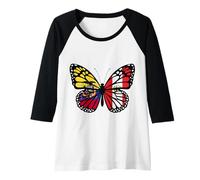 Womens Ecuador and Peru Butterfly Half Ecuadorian Half Peruvian Raglan Baseball Tee