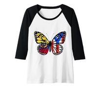 Womens Ecuador and Puerto Rico Butterfly Half Ecuadorian Boricua Raglan Baseball Tee