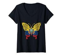 Women's Ecuador Butterfly Ecoadorian Flag Pride V-Neck T-Shirt
