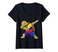 Women's Ecuador Flag Ecuadorian Turtle Dab Pose V-Neck T-Shirt