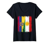 Womens Ecuador Kurdistan Half Flag Ecuadorian Kurdish Jersey V-Neck T-Shirt