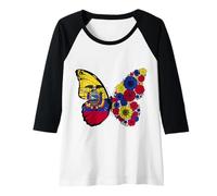 Womens Ecuadorian Flag Pride Ecuador Roots Butterfly Women Girls Raglan Baseball Tee