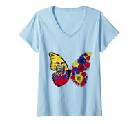 Womens Ecuadorian Flag Pride Ecuador Roots Butterfly Women Girls V-Neck T-Shirt