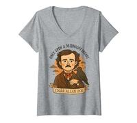 Womens Edgar Allan Poe Gift Gothic Raven Literature Horror V-Neck T-Shirt