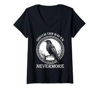 Women's Edgar Allan Poe Raven Nevermore Gothic Bookish Emblem V-Neck T-Shirt
