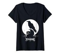 Womens Edgar Allan Poe Raven on Skull Nevermore Gothic Literature V-Neck T-Shirt