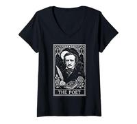 Womens Edgar Allan Poe Tarot Card The Poet Gothic Literature Gift V-Neck T-Shirt