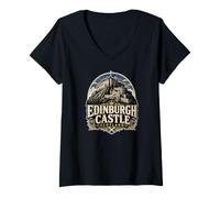 Women's Edinburgh Castle Scotland Scottish Thistles V-Neck T-Shirt