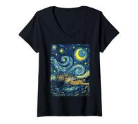 Women's Edinburgh Castle Scotland Starry Night Art History Present V-Neck T-Shirt
