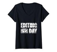 Women's Editing Day Photographer Camera Lover Photography V-Neck T-Shirt
