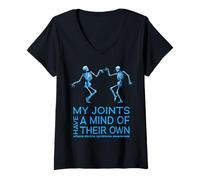 Womens EDS Awareness Skeletons My Joints Have a Mind of Their Own V-Neck T-Shirt