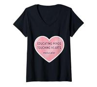Womens Educating Minds Touching Hearts School Teacher Educator V-Neck T-Shirt