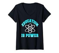 Womens Education is Power Atomic Science Learning Motivation V-Neck T-Shirt