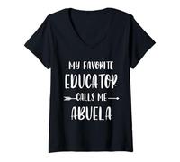Womens Educator My Favorite Educator Calls Me Abuela Vintage Xmas V-Neck T-Shirt