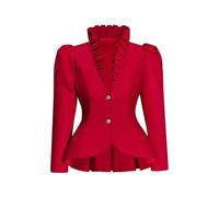 Women's Edwardian Blazer Jacket Steampunk Riding Habit Vintage Victorian Coat Historical Theater Costume, Red, M