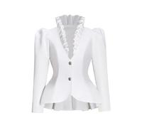 Women's Edwardian Blazer Jacket Steampunk Riding Habit Vintage Victorian Coat Historical Theater Costume, White, M