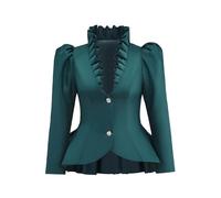 Women's Edwardian Blazer Jacket Steampunk Riding Habit Vintage Victorian Coat Historical Theater Costume, Green, XXL