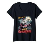 Womens Eerie Groundhog Rodent Halloween V-Neck T-Shirt