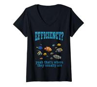 Women's Efficiency Fish Funny Sarcasm Brain Rot Meme V-Neck T-Shirt