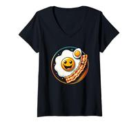 Womens Egg and Bacon Smile Face Funny Breakfast Food Lover Meme V-Neck T-Shirt