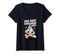 Women's Egg Mode Hude Running Bunny Easter V-Neck T-Shirt