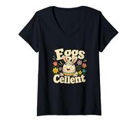 Women's Eggs Cellent Funny Easter Egg Pun Bunny V-Neck T-Shirt