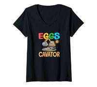 Women's Eggscavator Easter Dinosaur Construction Excavator Boys V-Neck T-Shirt