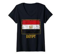 Women's Egypt Flag Proud Vintage Egyptian Design Retro Grunge Cool V-Neck T-Shirt