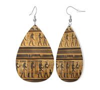 Womens Egypt Hieroglyphics Print Leather Earrings Teardrop Dangle Earrings Jewelry Outfits Accessories
