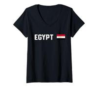 Women's Egypt National Flag Retro Distressed Patriotic Graphic V-Neck T-Shirt