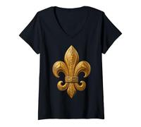Women's Egyptian Engraved Fleur-De-LYS with Ancient Hieroglyph Art V-Neck T-Shirt