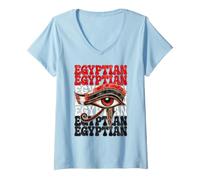 Women's Egyptian Eye of Horus Egypt Flag Retro V-Neck T-Shirt