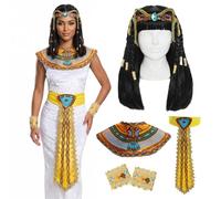 Women's Egyptian Pop Star Fancy Dress Costume & Wig - Cleopatra Style Outfit for Halloween, Festivals, Themed Parties & Stage Performances - Colourful Design for Ladies