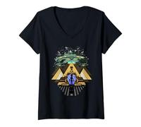 Womens Egyptian Pyramids Aliens UFO Ancient Egyptian Mythology V-Neck T-Shirt