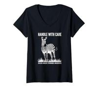Womens Ehlers-Danlos Syndrome Chronic Pain - Handle with Care Zebra V-Neck T-Shirt