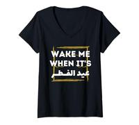 Women's Eid Al-Fitr 2026 Shirt - Wake Me When It's Eid Al Fitr V-Neck T-Shirt