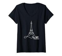 Womens Eiffel Tower, Paris, France Signature Line Art - Souvenir V-Neck T-Shirt