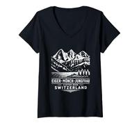Women's Eiger, Mönch, Jungfrau. Bern, Switzerland. Vintage Design V-Neck T-Shirt