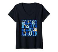 Womens Eight Nights Eight Lights Hanukkah V-Neck T-Shirt