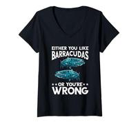 Womens Either You Like Or Wrong Barracuda Fish Lover Barracuda V-Neck T-Shirt