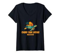 Womens El Arco Arch On A Sea Turtle Cabo San Lucas Mexico Vacation V-Neck T-Shirt
