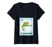 Women's El Camaleon Mexican Chameleon Cards V-Neck T-Shirt