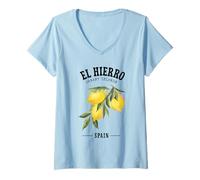 Womens El Hierro Canary Islands Lemon Spanish Fruit Art Spain V-Neck T-Shirt