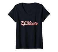 Women's El Monte California San Gabriel Vintage Varsity Distressed V-Neck T-Shirt