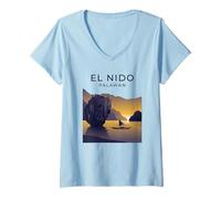 Women's El Nido Palawan Philippines Sunset V-Neck T-Shirt