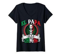 Women's El Papa Mas Chingon Funny Mexican Dad Husband Regalo Flag V-Neck T-Shirt
