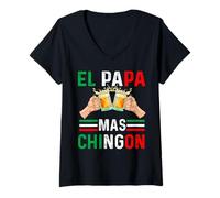 Women's El Papa Mas Chingon Funny Mexican Dad Husband Regalo V-Neck T-Shirt