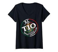 Womens El Tio Mas Chingon Spanish Matchin Couple Mexicans Fiesta V-Neck T-Shirt