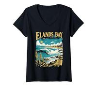 Women's Elands Bay South Africa Surf Vintage Poster V-Neck T-Shirt
